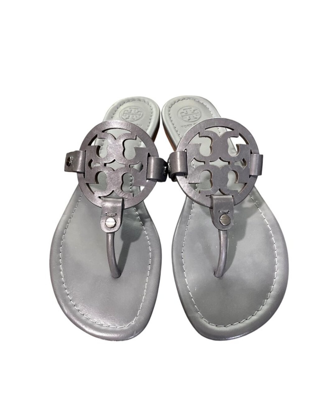 Tory Burch Womens Size 8 Miller Leather Thong Sandals Malta Grey Slip-On EUC - Picture 3 of 10
